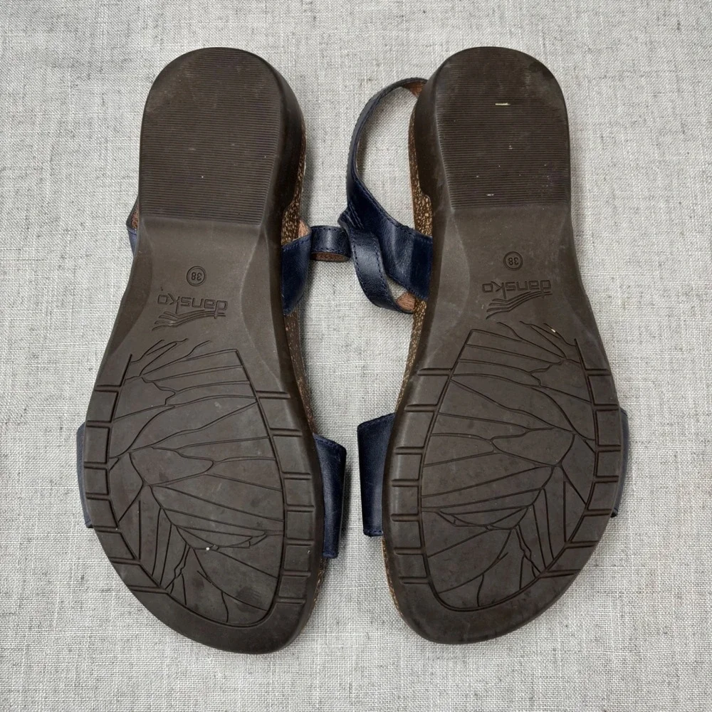 Dansko Rebekah Sandals Navy Blue Leather Double Buckle Ankle Strap Women EU‎ 38